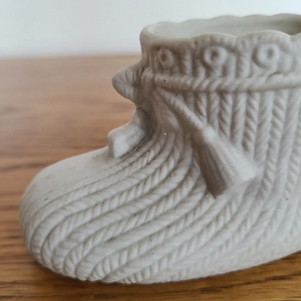 Vintage Bisque Porcelain Ceramic Baby Bootie Mini Planter Trinket Container